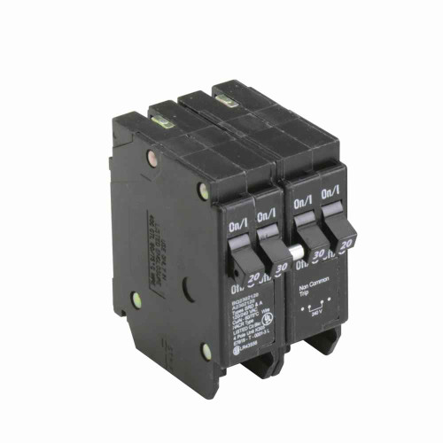Eaton BQ2302120 BR thermal magnetic circuit breaker,Type BQ 1-Inch CTL plug-on circuit breaker,Includes rejection tab feature,(2) Single-Pole 20 A, (1) Two-Pole 30 A,10 kAIC,Four-pole,120/240V at 30A, 120V at 20A,BQ,Independent,#14-4 AWG Cu/Al,Q28,BQ