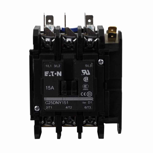 Eaton C25DNY113B definite purpose contactor, Open-ended with metal mounting plate, 15-50A, two- and three-pole,208–240 Vac, 50/60 Hz