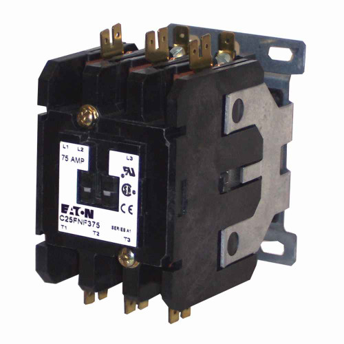Eaton C25FNF375C definite purpose contactor, Quick, 300A, 110-120 Vac, 50/60 Hz, 1NO, 1NC, Open with metal mounting plate, 15-50A, two- and three-pole, 300A, Contactor, Three-pole, 300A, Box lugs (posidrive setscrew), Non-reversing