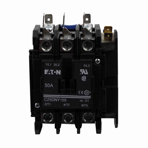 Eaton C25DNY167B definite purpose contactor, Non-reversing contactors and starters,15–50A, two- and three-pole,Open with metal mounting plate,Single-pole,167A, 208–240 Vac, 50/60 Hz