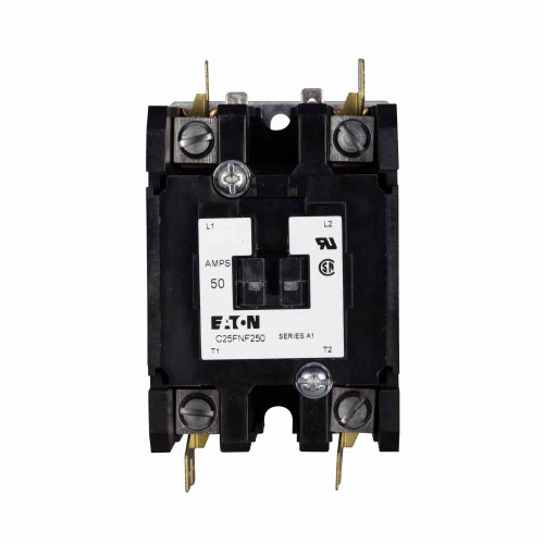 Eaton C25FNE375A definite purpose contactor, Non-reversing contactors and starters (C306) ,60–75A, two- and three-pole ,Open with metal mounting plate, Box lugs, Three Pole,75A,110–120 Vac, 50/60 Hz