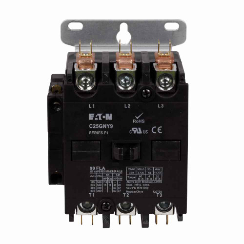 Eaton C25GNY8 definite purpose contactor, Quick, Open with metal mounting plate, 15-50A, two- and three-pole, Contactor, 8A, Non-reversing