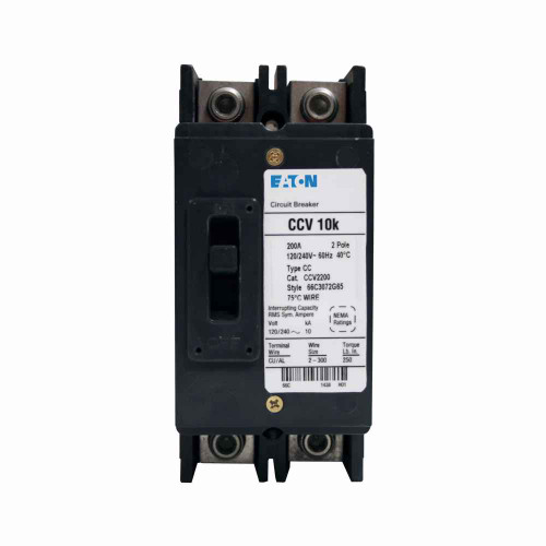 Eaton CCV2225 Type CCV Tenant Main Circuit Breaker,Tenant main circuit breaker,225 A,10 kAIC,Two-pole,120/240 V,#2/0 AWG-300 kcmil Cu/Al,CCV,Type ECC unit enclosures