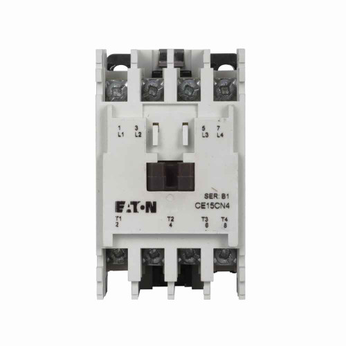 Eaton CE15CNS4AB XT IEC contactor, 12A, 110-120 Vac, 50-60 Hz, 1NO, 12A, Frame C, 45 mm, 50-60 Hz, 0.5 hp, Side, Four-pole, Non-reversing, No overload relay, Freedom, Contactor