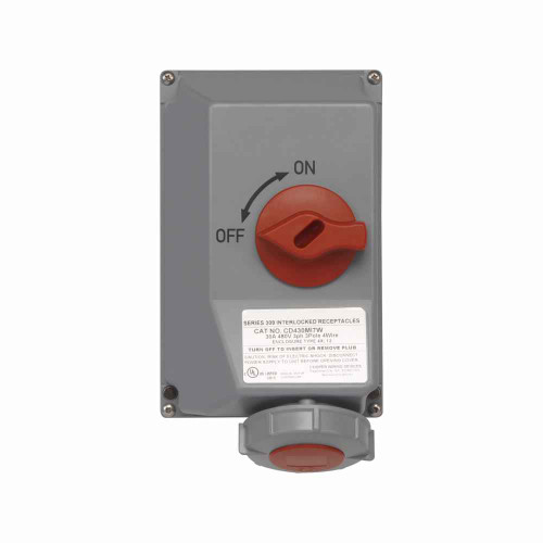 Eaton CD430MI7W Arrow Hart mechanical interlock, Non-fusible, 30A, Extra Heavy-Duty, 3Ø 480V, Back wire, Red and gray, Brass, NEMA 4X, NEMA 12, IP66, Valox, Three-pole, Four-wire, grounding, Female, 20 HP, Rugged Valox, Three-phase