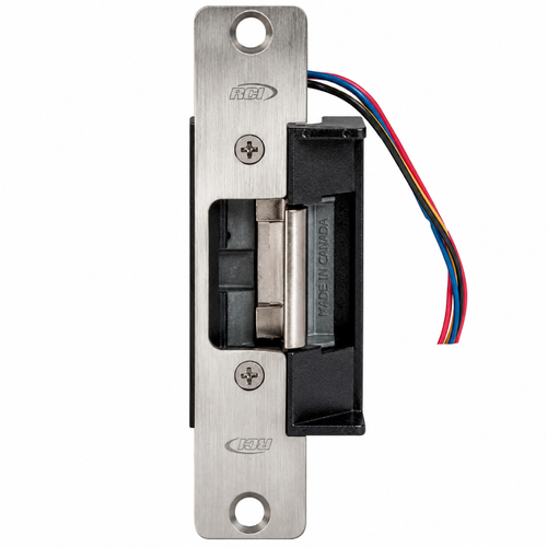 RCI 6505 Electric Strike with 5-7/8" Round Corner Faceplate for 5/8" Projection Latches
