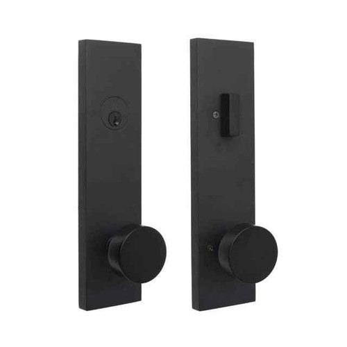 Weslock 6621 Addy Escutcheon Single Cylinder Deadbolt with Mesa Knob – Matte Black finish, exterior and interior escutcheon view