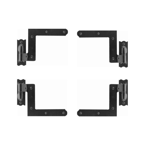 Delaney Hardware Exterior Shutter Blind Hinges set of 4 black iron hinge assemblies shown in 2x2 layout on white background