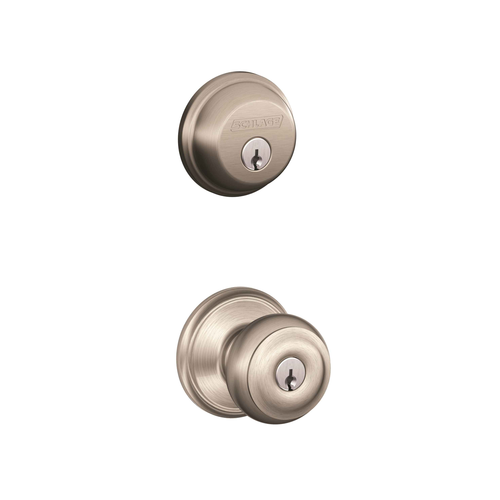 Schlage FB50 Georgian Single Cylinder Keyed Entry Knob and Deadbolt Combo Set, 619 Satin Nickel