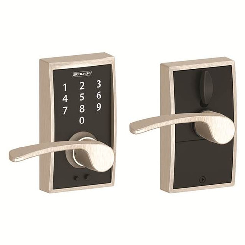 Schlage FE575 CAM 619 ACC Camelot Keypad Lock with Accent Lever, Auto-Lock,  Electronic Keyless Entry, Satin Nickel