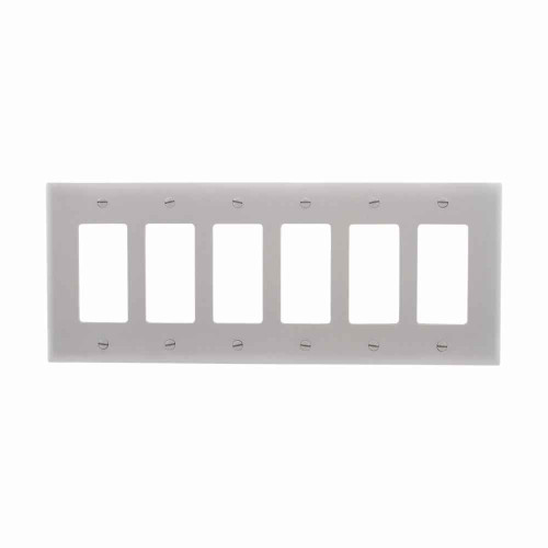 Eaton PJ266GY Decorator / GFCI wallplate, Gray, Decorator Cutout, Polycarbonate, 6-Gang, Mid-size