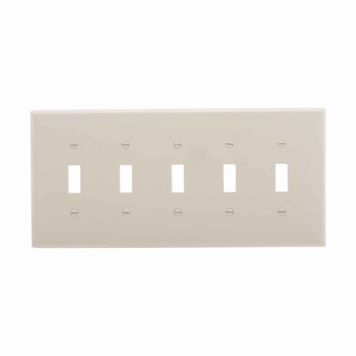 Eaton PJ5LA Toggle wallplate, Lt. Almond, Toggle Cutout, Polycarbonate, Five- gang, Mid-size