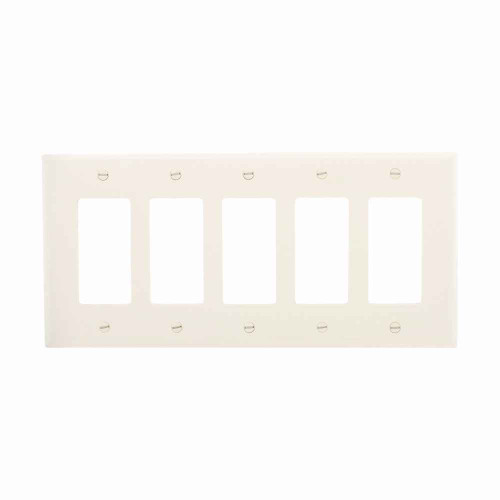 Eaton PJ265A Decorator / GFCI wallplate, Almond, Decorator Cutout, Polycarbonate, Five- gang, Mid-size