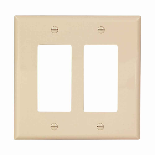 Eaton PJ262V Decorator / GFCI wallplate, Ivory, Decorator Cutout, Polycarbonate, Two- gang, Mid-size