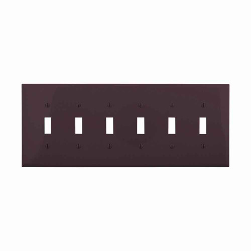 Eaton PJ6B Toggle wallplate, Brown, Toggle Cutout, Polycarbonate, 6-Gang, Mid-size