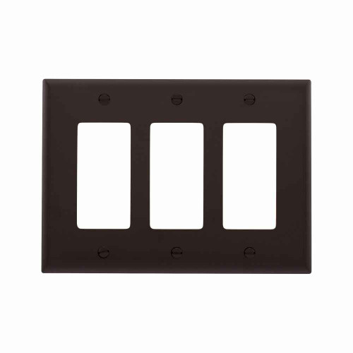 Eaton PJ263B Decorator / GFCI wallplate, Brown, Decorator Cutout, Polycarbonate, Three- gang, Mid-size