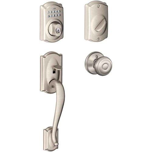 Schlage Residential FE365 Camelot Electronic Handleset with Georgian Knob Keypad Entry System