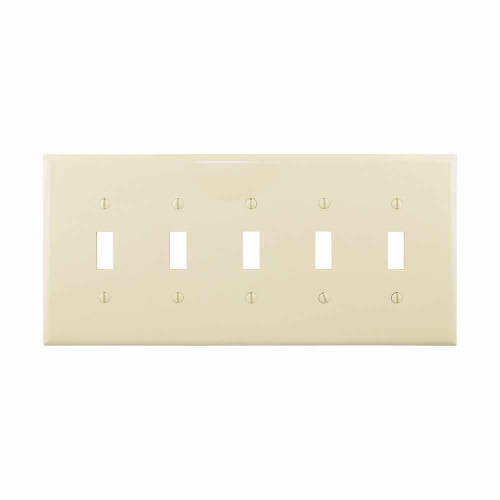 Eaton PJ5A Toggle wallplate, Almond, Toggle Cutout, Polycarbonate, Five- gang, Mid-size Eaton PJ5A Toggle wallplate, Almond, Toggle Cutout, Polycarbonate, Five- gang, Mid-size