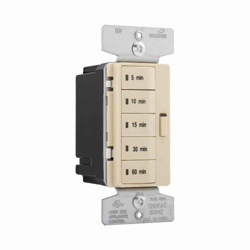Eaton PT18M-V Accell minute timer, 5, 10, 15, 30, and 60 minute default time settings, 15A, 120V, Wire leads, Five button, Ivory, Load type: Incandescent, halogen, MLV, ELV, fluorescent, CFL, LED, Single-pole, Polycarbonate, 1800W