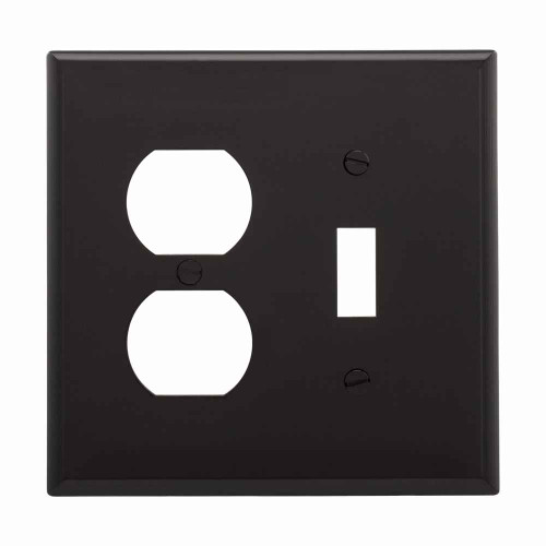 Eaton PJ18BK Combination wallplate, Black, Toggle, Duplex receptacle Cutout, Polycarbonate, Two- gang, Mid-size Eaton PJ18BK Combination wallplate, Black, Toggle, Duplex receptacle Cutout, Polycarbonate, Two- gang, Mid-size