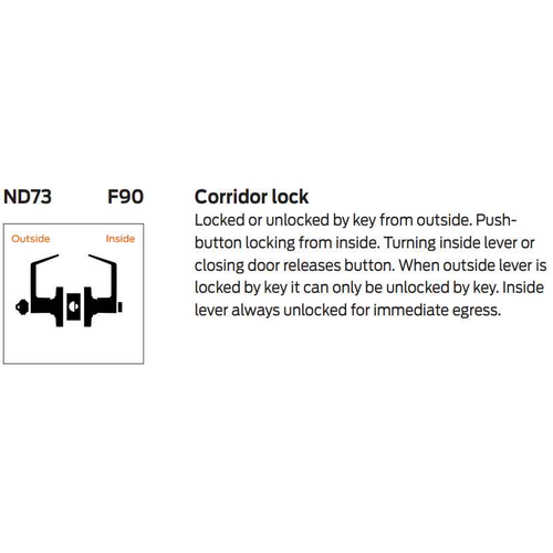 Schlage ND73 - Corridor Lock - Grade 1 Cylindrical Keyed Lever Lock