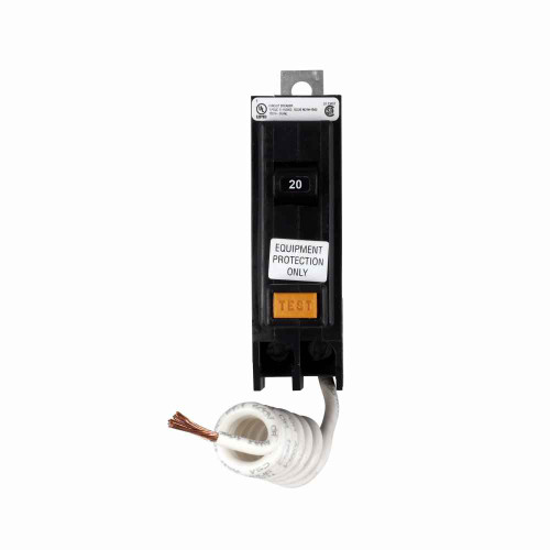 Eaton QBHGFEP1020 QB GFCI circuit breaker,Ground fault circuit breaker,Bolt-on mounting,20A,22 kAIC,Single-pole,120V,Non-Interchangeable,30 mA Trip sensitivity,QBHGF