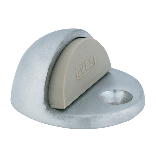 Ives FS436 heavy-duty cast dome floor stop, 626 Satin Chrome finish with grey rubber bumper, 1" overall height, 1-3/4" x 2" oval base
