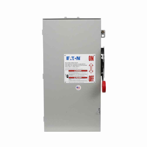 Eaton DH263URK Heavy duty single-throw non-fused safety switch, Single-throw, 100A, NEMA 3R, Painted galvanized steel, , Non-fusible, Two-pole, Two-wire, 20 at 240 Vac TD 1 Ph, 30 at 480 Vac TD 1 Ph, 40 at 600 Vac TD 1 Ph, 20 at 250 Vdc