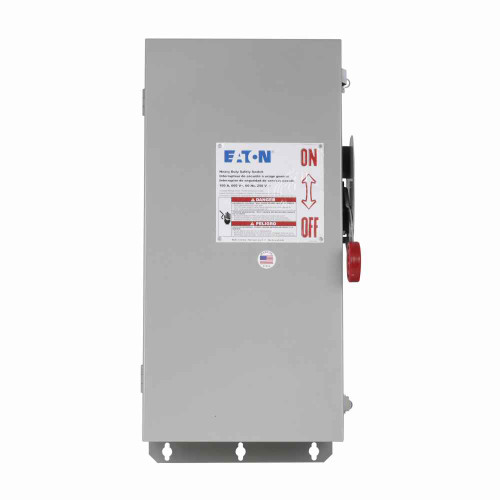 Eaton DH163UDKN DC disconnect, Single-throw, 100A, NEMA 12, Painted galvanized steel, Class R fuses, Non-fusible, Single-pole, One-wire, 20 at 250 Vdc