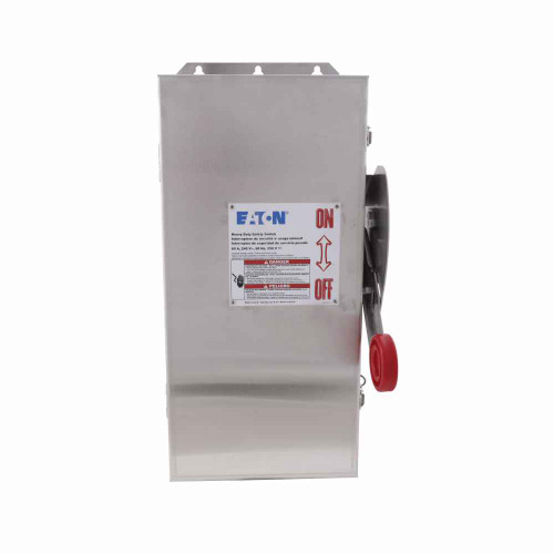 Eaton DH322FWK316 Heavy duty single-throw fused safety switch, 60 A, NEMA 4X, Grade 316 stainless steel, Class H, Three-pole, Three-wire, 240 V, Max Hp: 3, 7.5/ 10, 15/ 10 hp (1,3PH @Std/TD/250 Vdc), #14-#2 Cu/Al