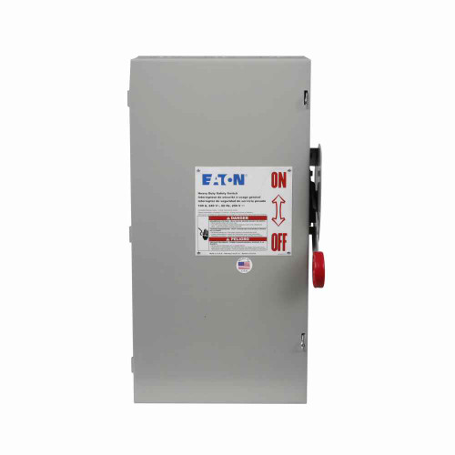 Eaton DH323NGK-CSA Heavy duty single-throw fused safety switch, 100 A, NEMA 1, Painted steel, Class H, Fusible with neutral, Three-pole, Four-wire, 240 V, Max Hp: 7.5, 15/ 15, 30/ 20 hp (1,3PH @Std/TD/250 Vdc), #14-#1/0 Cu/Al