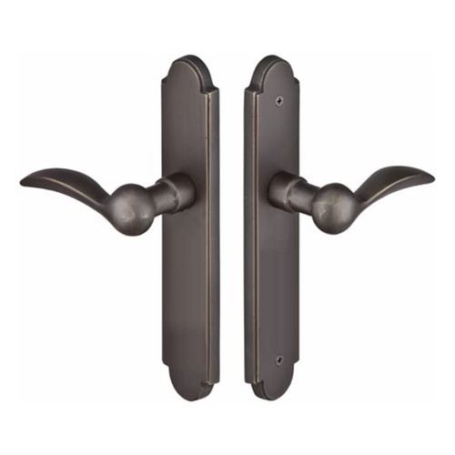 Emtek 1124 Multi Point Lock Trim (Door Config #1) - Sandcast Bronze Plates, Arched Style (2" x 10"), Non-Keyed Fixed Handle Outside, Operating Handle Inside (for Semi-Active Door)