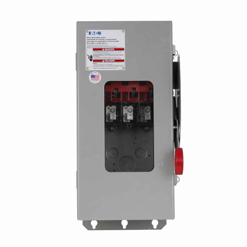 Eaton DH361FDKWJ Enhanced visible blade single-throw safety switch, Enhanced visible blade, 30 A, NEMA 12/3R, Painted galvanized steel, Class J, Three-pole, Three-wire, 600 V, Max Hp: 7.5, 10/ 15, 20 hp (1/3PH @480, 600 V), #14-#2 Cu/Al