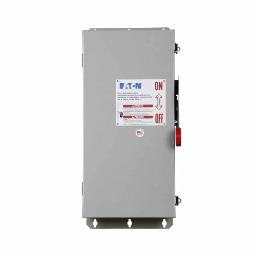 Eaton DH363UDK Heavy duty single-throw non-fused safety switch, 100A, Single-throw, NEMA 12, Painted galvanized steel, Non-fusible, Three-pole, Three-wire, 20 at 240 Vac TD 1 Ph, 40 at 480 Vac TD 1 Ph, 50 at 600 Vac TD 1 Ph, 40 at 240 Vac TD 3 Ph