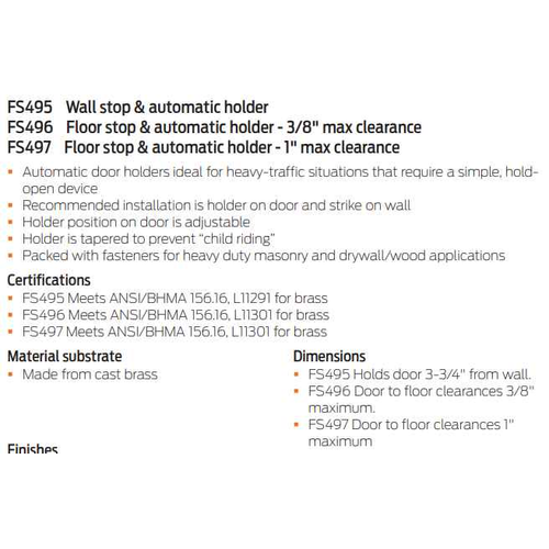 Ives FS496 Floor Stop & Automatic Holder with 3/8" Maximum Clearance