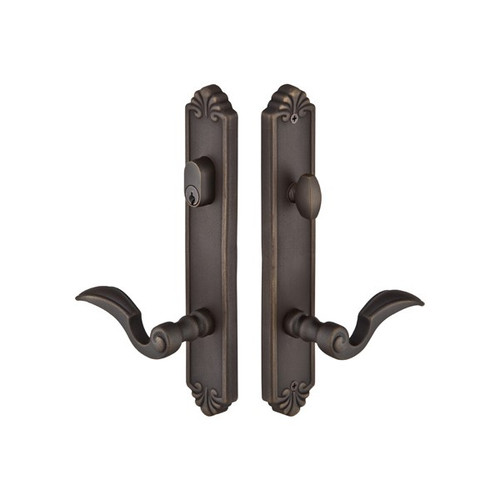 Emtek 1341 Multi Point Lock Trim (Door Config #3) - Lost Wax Cast Bronze Plates, Tuscany Style (2" x 10.5"), Keyed with American Cylinder Hub ABOVE Handle