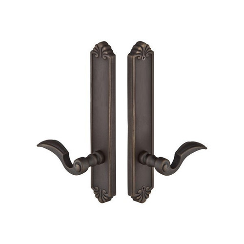 Emtek 1344 Multi Point Lock Trim (Door Config #3) - Lost Wax Cast Bronze Plates, Tuscany Style (2" x 10.5"), Non-Keyed Fixed Handle Outside, Operating Handle Inside (for Semi-Active Door)