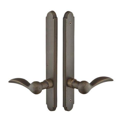 Emtek 1414 Multi Point Lock Trim (Door Config #4) - Sandcast Bronze Plates, Arched Style (1.5" x 11"), Non-Keyed Fixed Handle Outside, Operating Handle Inside (for Semi-Active Door)
