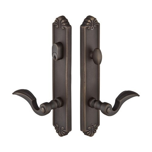 Emtek 1441 Multi Point Lock Trim (Door Config #4) - Lost Wax Cast Bronze Plates, Tuscany Style (2" x 10.5"), Keyed with American Cylinder Hub ABOVE Handle