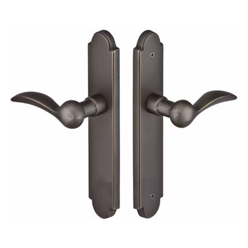 Emtek 1522 Multi Point Lock Trim (Door Config #5) - Sandcast Bronze Plates, Arched Style (2" x 10"), Non-Keyed Passage