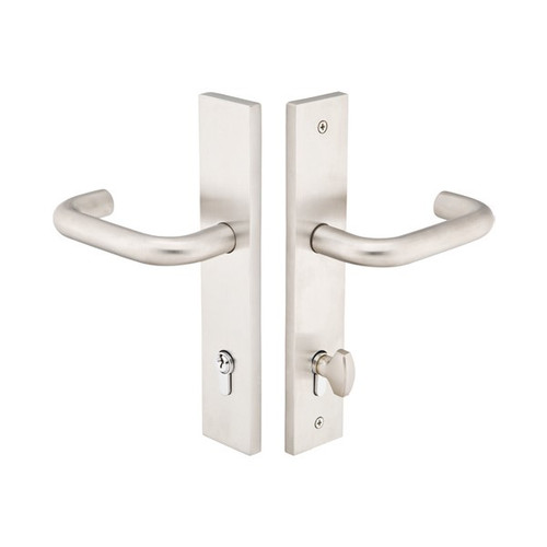 Emtek 15B1 Multi Point Lock Trim (Door Config #5) - Stainless Steel Plates, Modern Style (2" x 10"), Keyed with Euro Cylinder Hub BELOW Handle