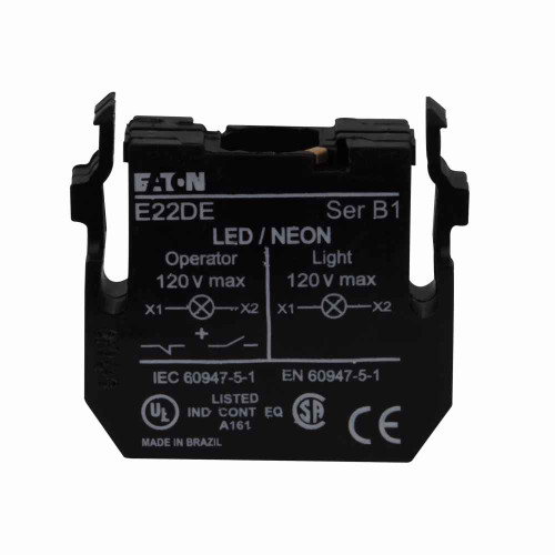 Eaton E22DL120R E22 pushbutton light unit, Non-metallic Heavy-Duty, 120 Vac, LED, full voltage, red lens, Bayonet base, 22.5 mm