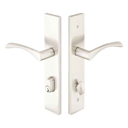 Emtek 16B1 Multi Point Lock Trim, Door Config #6, Modern Style Brass Plates 2" x 10", Keyed with American Cylinder Hub Below Handle, Satin Nickel (US15)