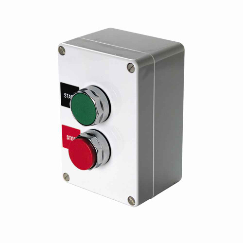 Eaton E22ASB204 E22 Pushbutton, 22.5 mm, Non-metallic Heavy-Duty, NEMA 4, 4X, 12, 13, Green/red actuator, Pushbutton, START/STOP, Surface, 1NO, 1NC