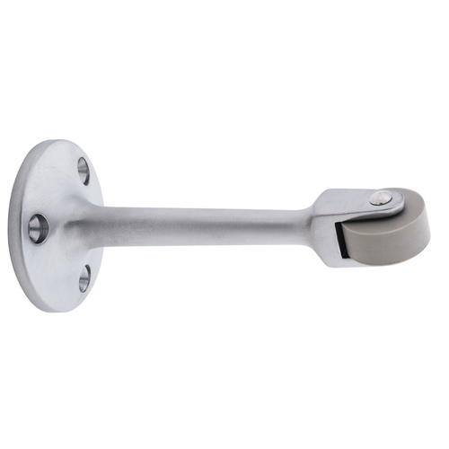 Ives RB471 Straight Roller Bumper, 4-1/2 in. projection, 626 Satin Chrome finish, wall-mount view showing round base plate and roller tip