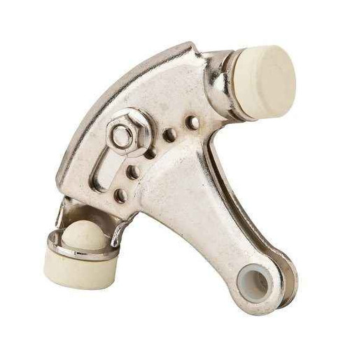 Ives 69 Hinge Pin Door Stop in Bright Nickel (645) finish, showing adjustable opening control bumpers and hinge pin mount