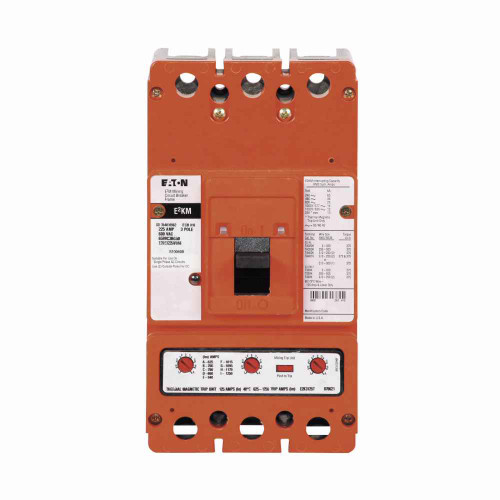 Eaton E2KE3225WS10 E2 mining complete molded case circuit breaker, K-frame, E2KE, Interchangeable thermal-magnetic trip, 200-1500A trip rating, Three-pole, 225A, 600 Vac, 250 Vdc, no term., Mining, 110-240 Vac or 110-125 Vdc rear w/ left pigtail