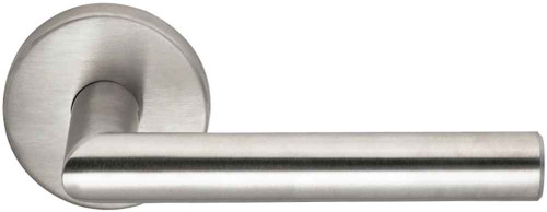 Omnia 12 Modern Collection Passage Lever Latchset in Satin Stainless Steel with Round Rose, Solid Stainless Steel Construction