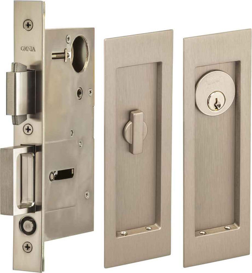 Omnia Omnia 7035 Keyed Entry Pocket Door Lock with Modern Rectangular Trim featuring Turnpiece OMN-7035/A