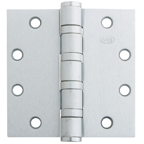 Ives 5BB1HW 5-Knuckle Ball Bearing Heavy Weight Full Mortise Hinge, 652 Satin Chrome, Steel Substrate - flat view showing knuckle detail and countersunk holes